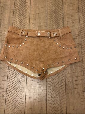 Free People Tan Suede Studded Micro Shorts